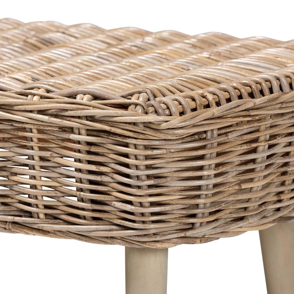 Raisa Modern Bohemian Natural Kubu Rattan and Grey Acacia Wood Accent Bench