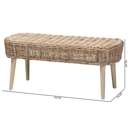 Raisa Modern Bohemian Natural Kubu Rattan and Grey Acacia Wood Accent Bench
