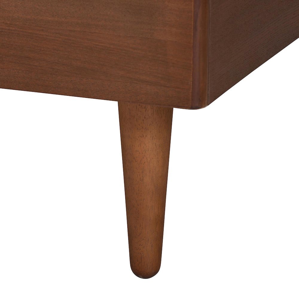 Grey Fabric and Walnut Brown Wood Queen Size Bed with Built-In Side Tables