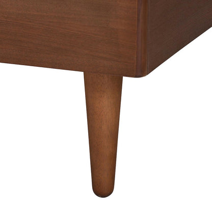 Grey Fabric and Walnut Brown Wood Queen Size Bed with Built-In Side Tables