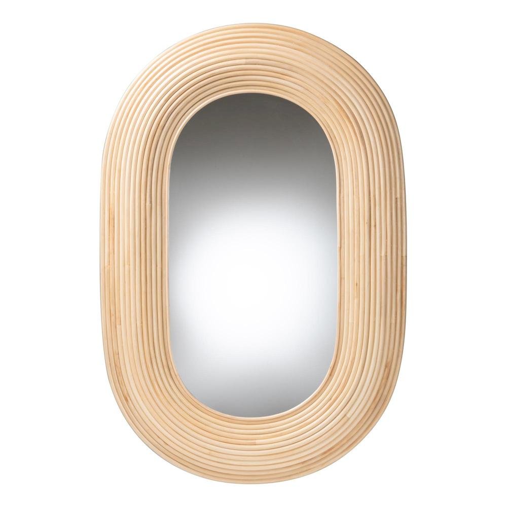 Drucilla Modern Bohemian Natural Brown Rattan Oval Accent Wall Mirror