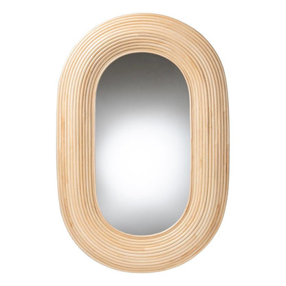 Drucilla Modern Bohemian Natural Brown Rattan Oval Accent Wall Mirror