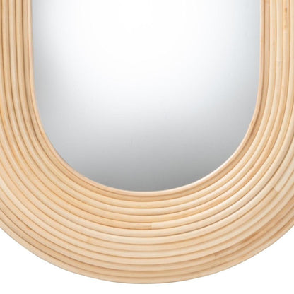 Drucilla Modern Bohemian Natural Brown Rattan Oval Accent Wall Mirror
