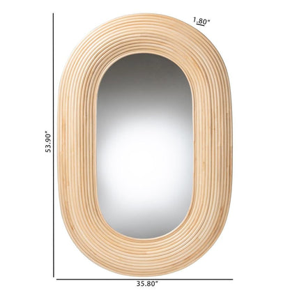 Drucilla Modern Bohemian Natural Brown Rattan Oval Accent Wall Mirror