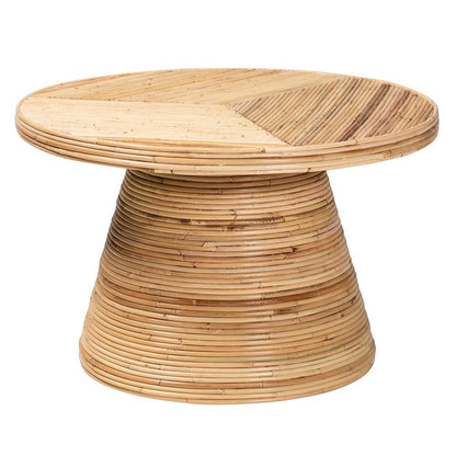 Bella Modern Bohemian Natural Rattan and Mahogany Wood Coffee Table