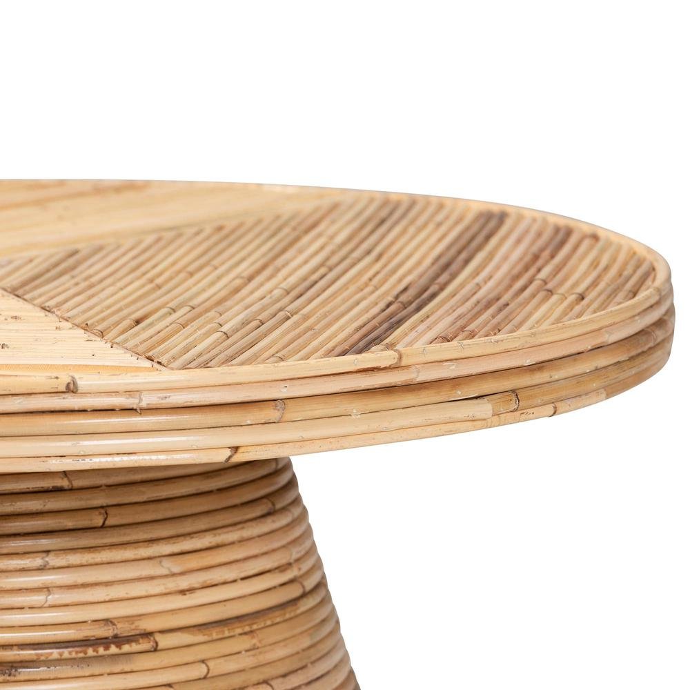 Bella Modern Bohemian Natural Rattan and Mahogany Wood Coffee Table