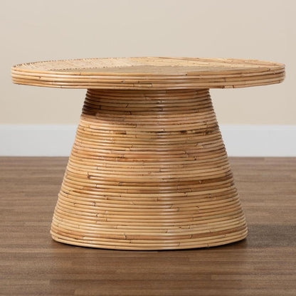 Bella Modern Bohemian Natural Rattan and Mahogany Wood Coffee Table