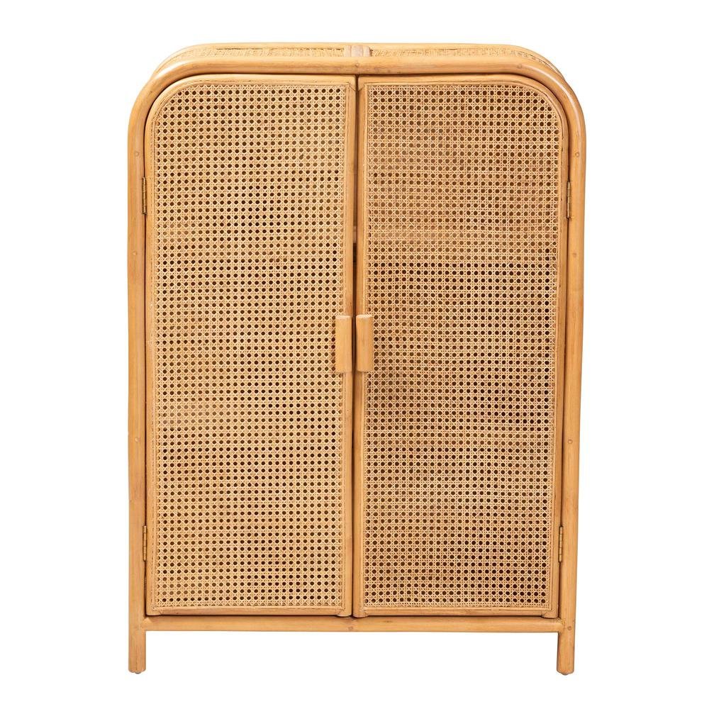 Curacao Modern Bohemian Light Honey Rattan 2-Door Storage Cabinet