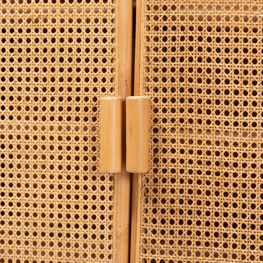 Curacao Modern Bohemian Light Honey Rattan 2-Door Storage Cabinet