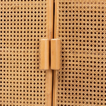 Curacao Modern Bohemian Light Honey Rattan 2-Door Storage Cabinet