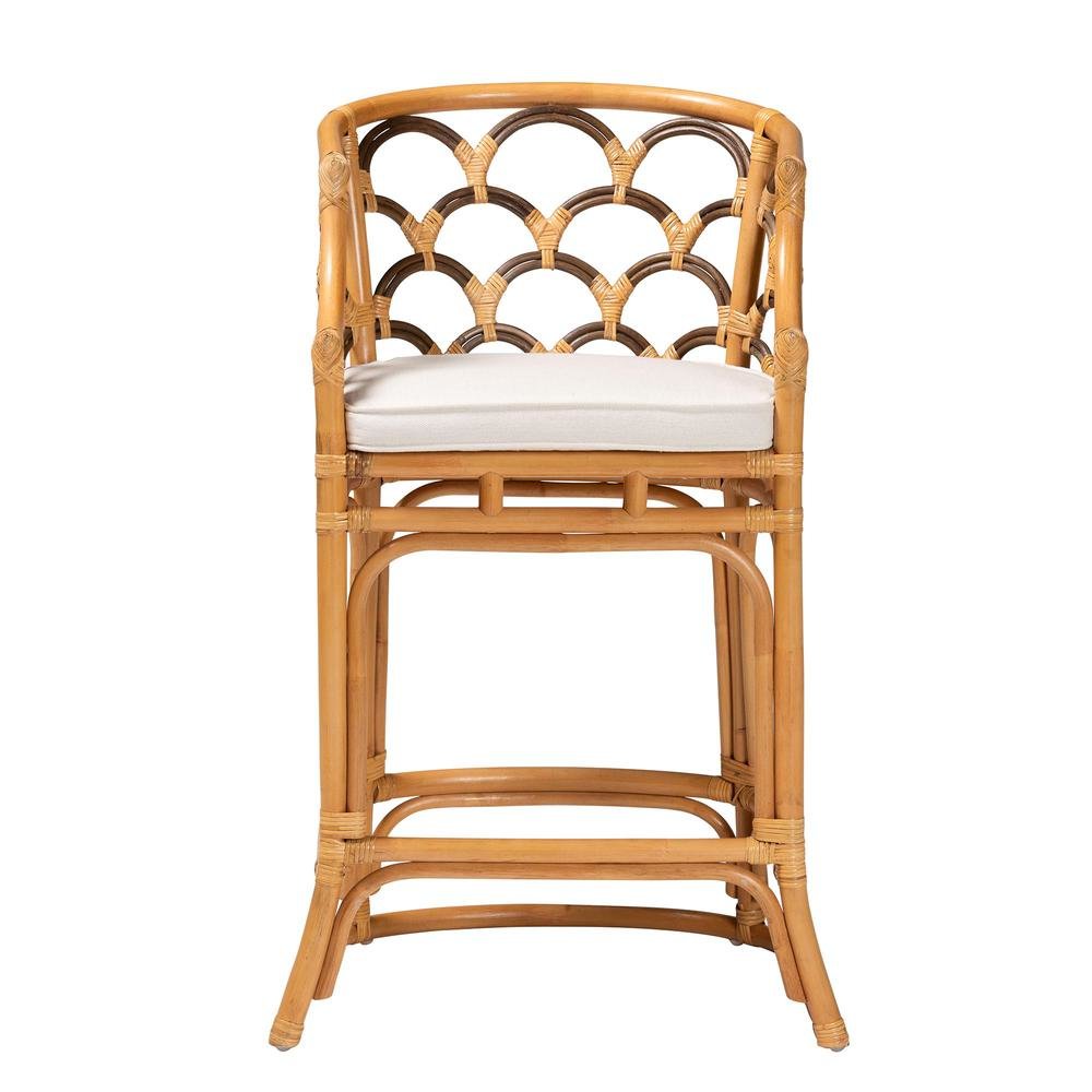 Veneto Modern Bohemian Light Honey and Dark Brown Rattan Bar Stool
