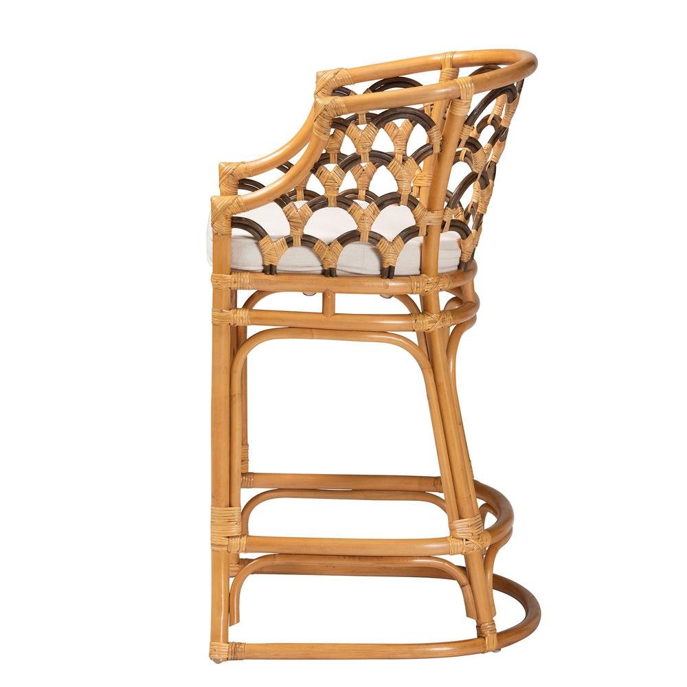 Veneto Modern Bohemian Light Honey and Dark Brown Rattan Bar Stool