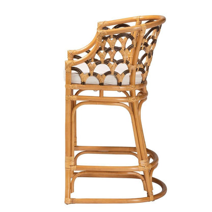 Veneto Modern Bohemian Light Honey and Dark Brown Rattan Bar Stool