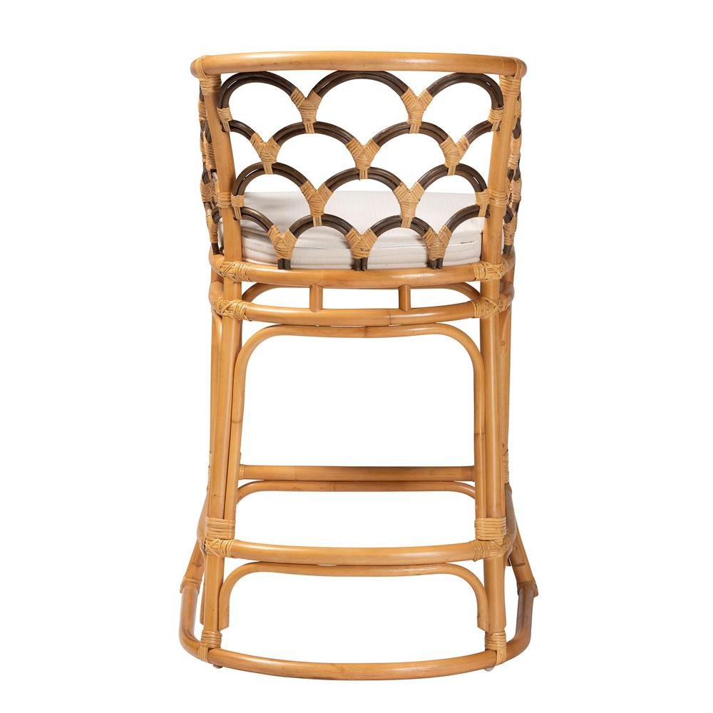 Veneto Modern Bohemian Light Honey and Dark Brown Rattan Bar Stool