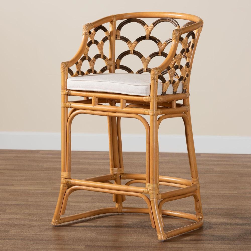 Veneto Modern Bohemian Light Honey and Dark Brown Rattan Bar Stool