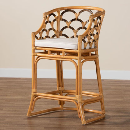 Veneto Modern Bohemian Light Honey and Dark Brown Rattan Bar Stool