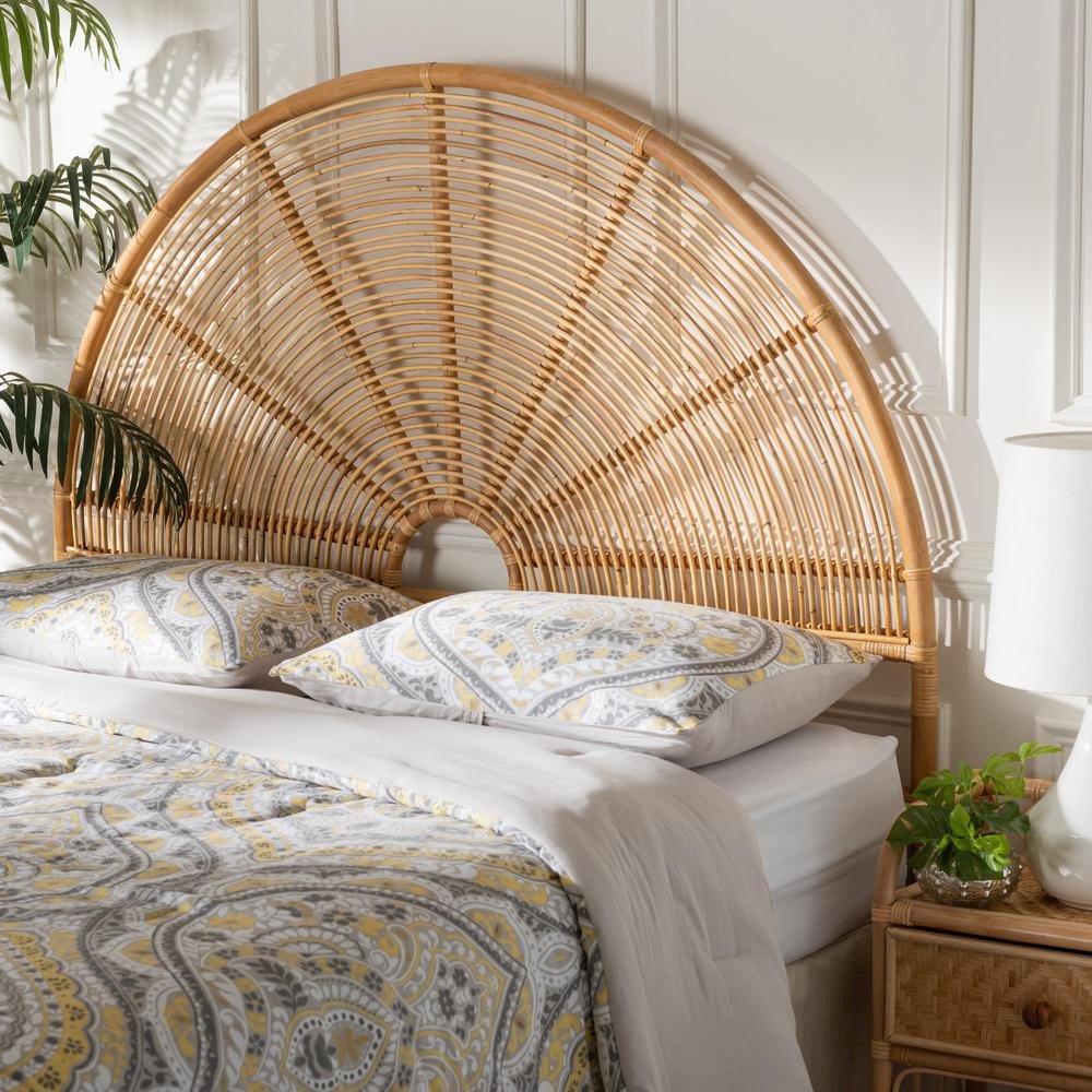 Nina Modern Bohemian Honey Rattan Queen Size Standalone Headboard