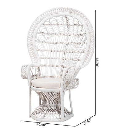 Kallima Modern Bohemian White Natural Rattan Peacock Chair