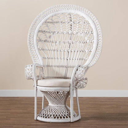 Kallima Modern Bohemian White Natural Rattan Peacock Chair