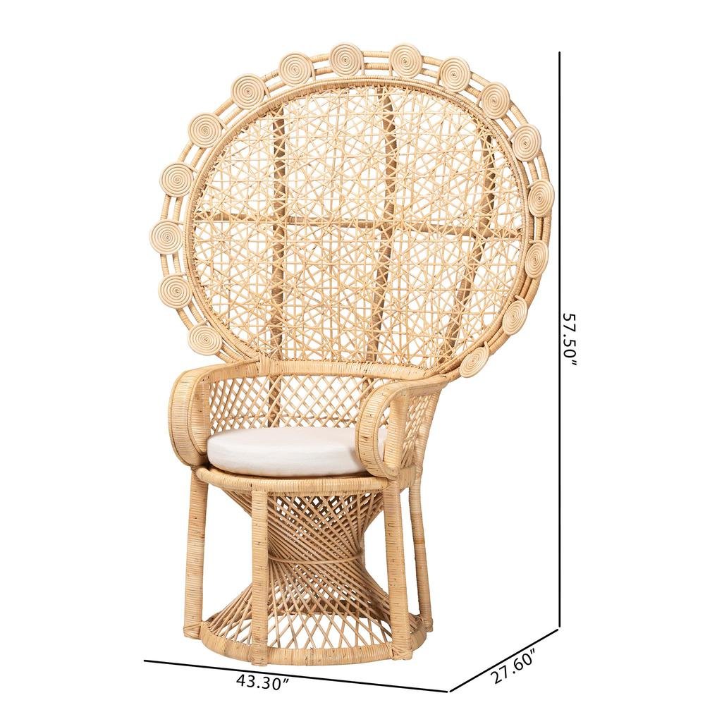 Hecate Modern Bohemian Natural Brown Rattan Peacock Chair