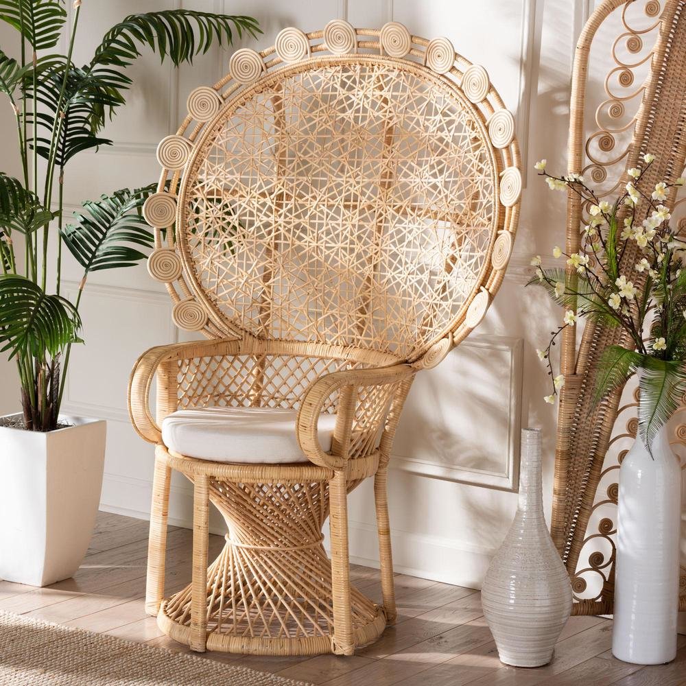 Hecate Modern Bohemian Natural Brown Rattan Peacock Chair