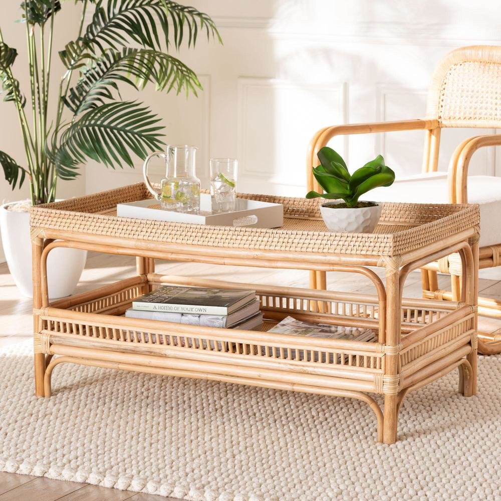 Lombok Modern Bohemian Natural Rattan Coffee Table