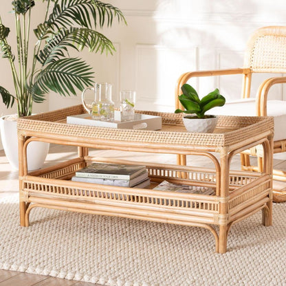 Lombok Modern Bohemian Natural Rattan Coffee Table