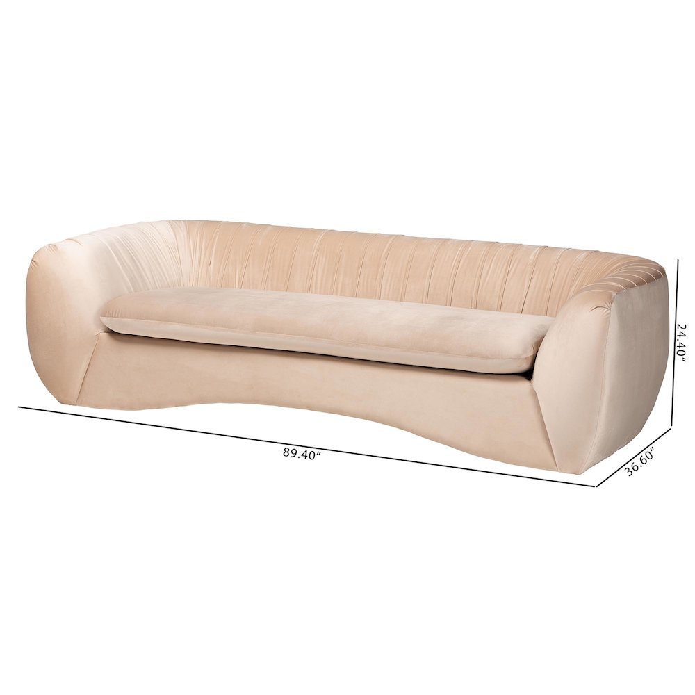 Adanna Glam and Luxe Champagne Beige Velvet Fabric Sofa