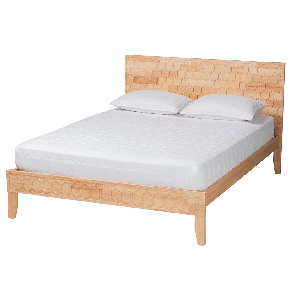 Hosea Japandi Carved Honeycomb Natural Queen Size Platform Bed