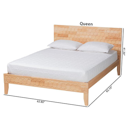 Hosea Japandi Carved Honeycomb Natural Queen Size Platform Bed