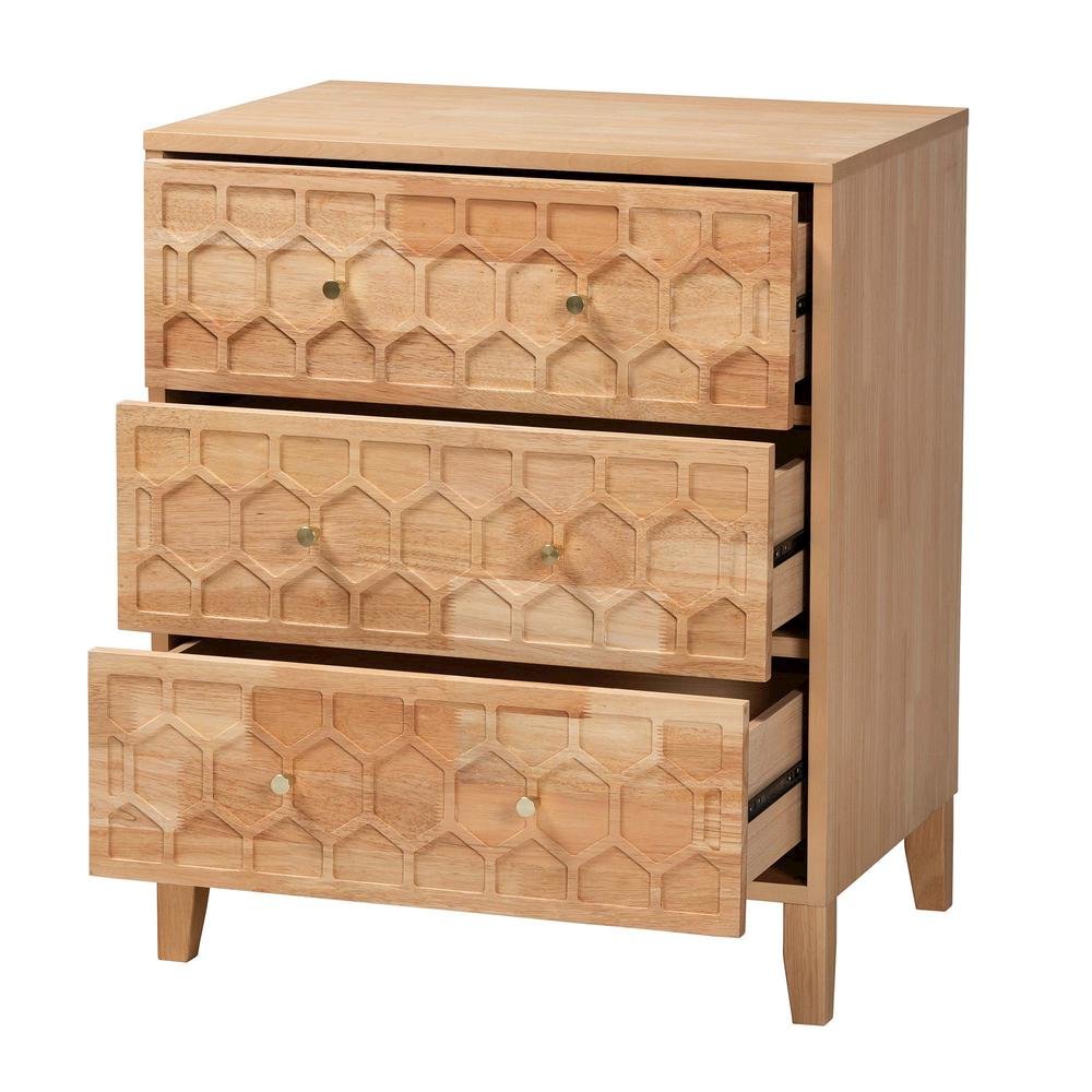 Hosea Japandi Carved Honeycomb Natural 3-Drawer Chest