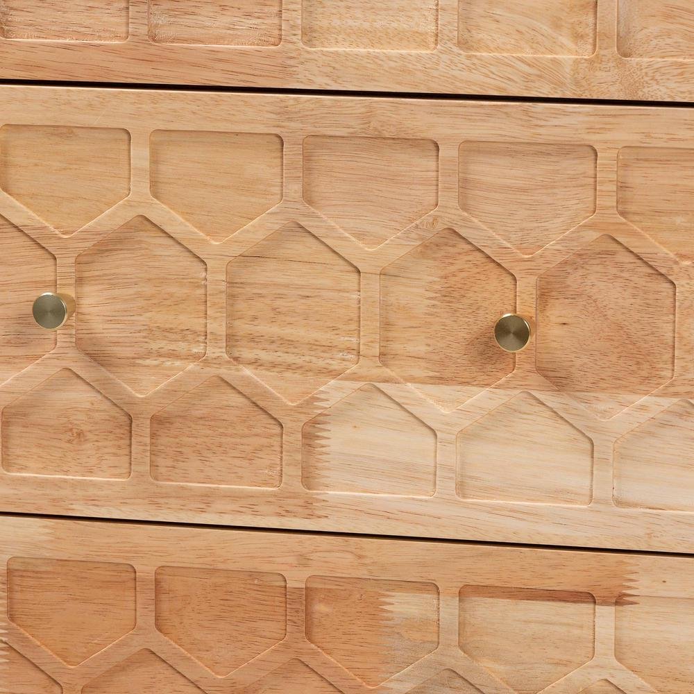 Hosea Japandi Carved Honeycomb Natural 3-Drawer Chest