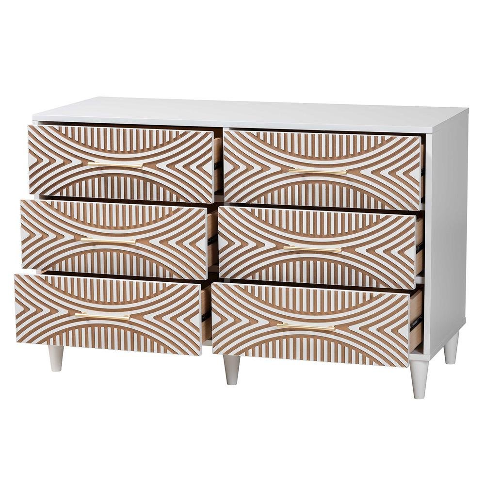 Louetta Coastal White Carved Contrasting 6-Drawer Dresser