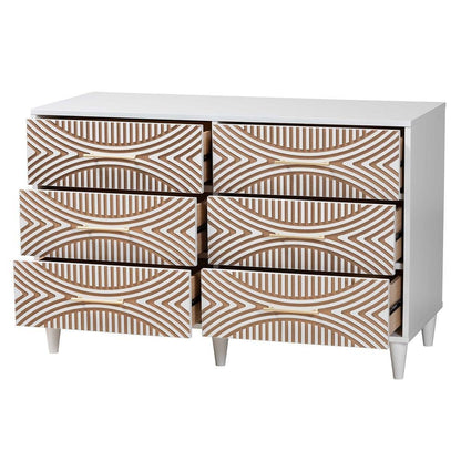 Louetta Coastal White Carved Contrasting 6-Drawer Dresser