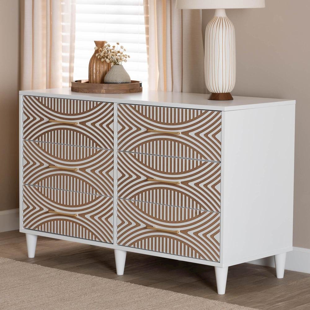 Louetta Coastal White Carved Contrasting 6-Drawer Dresser