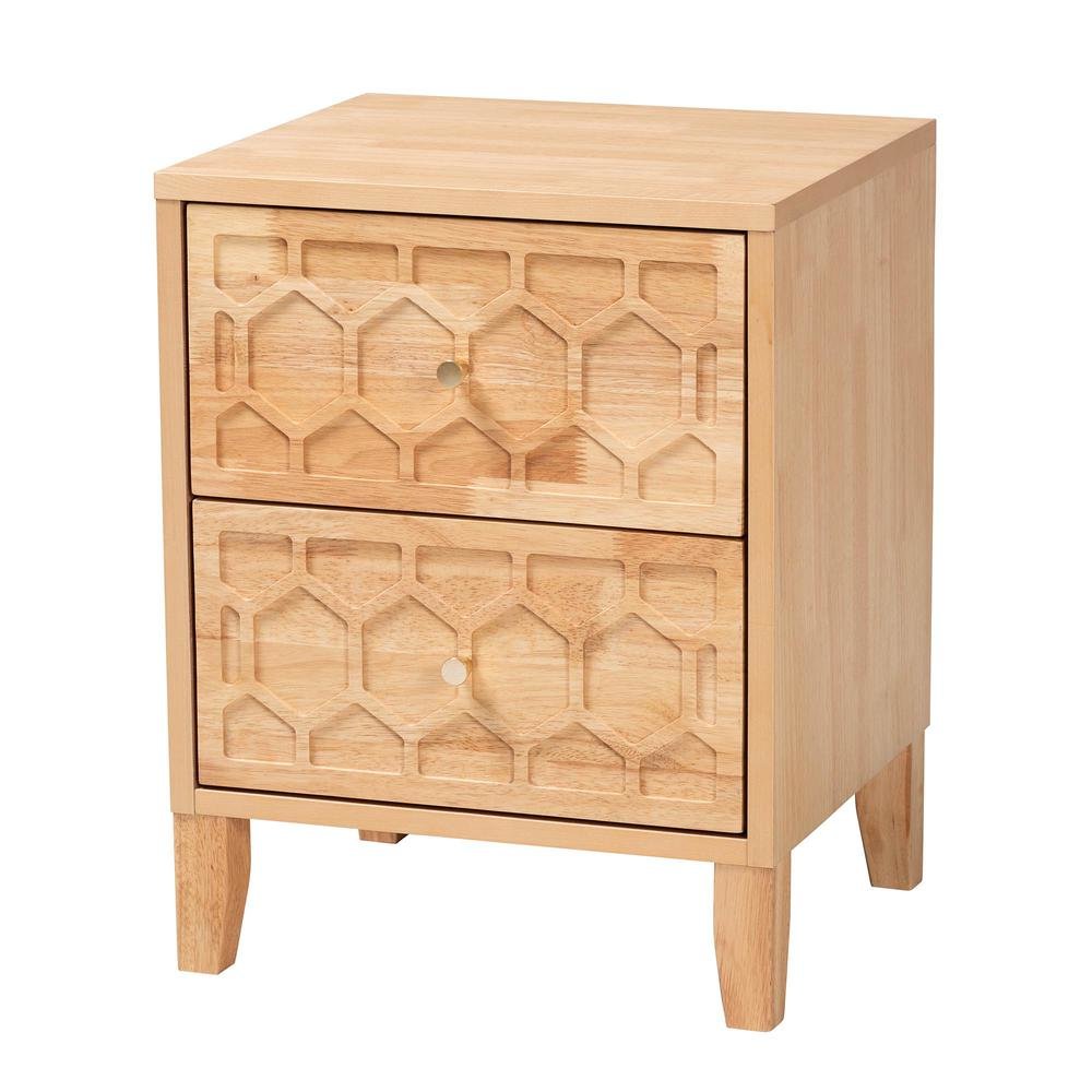 Hosea Japandi Carved Honeycomb Natural 2-Drawer Nightstand