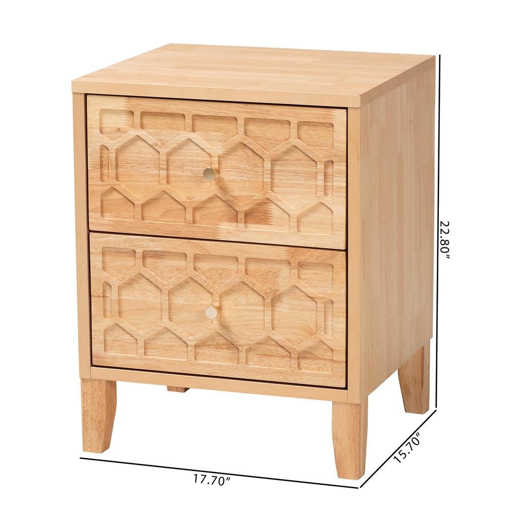 Hosea Japandi Carved Honeycomb Natural 2-Drawer Nightstand