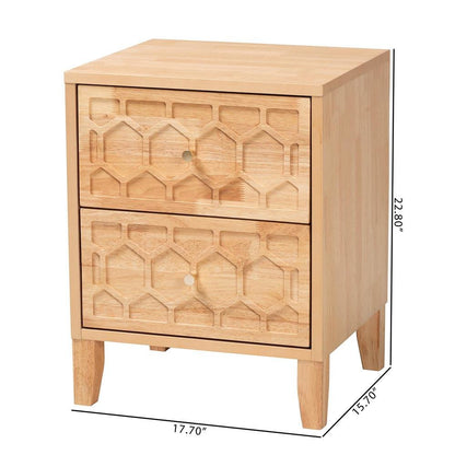 Hosea Japandi Carved Honeycomb Natural 2-Drawer Nightstand