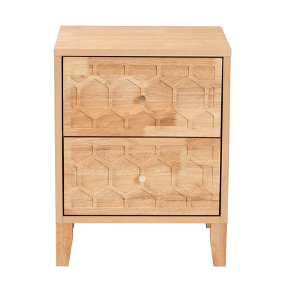 Hosea Japandi Carved Honeycomb Natural 2-Drawer Nightstand