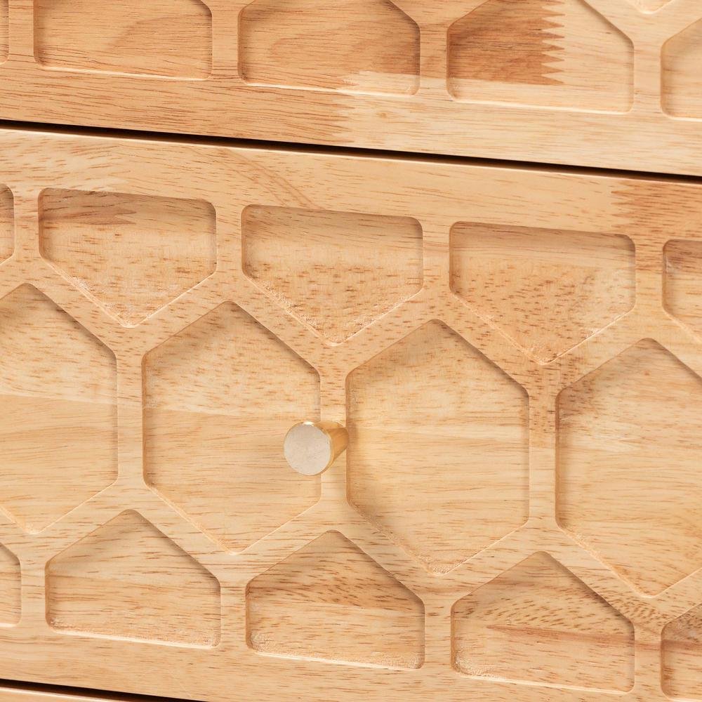 Hosea Japandi Carved Honeycomb Natural 2-Drawer Nightstand