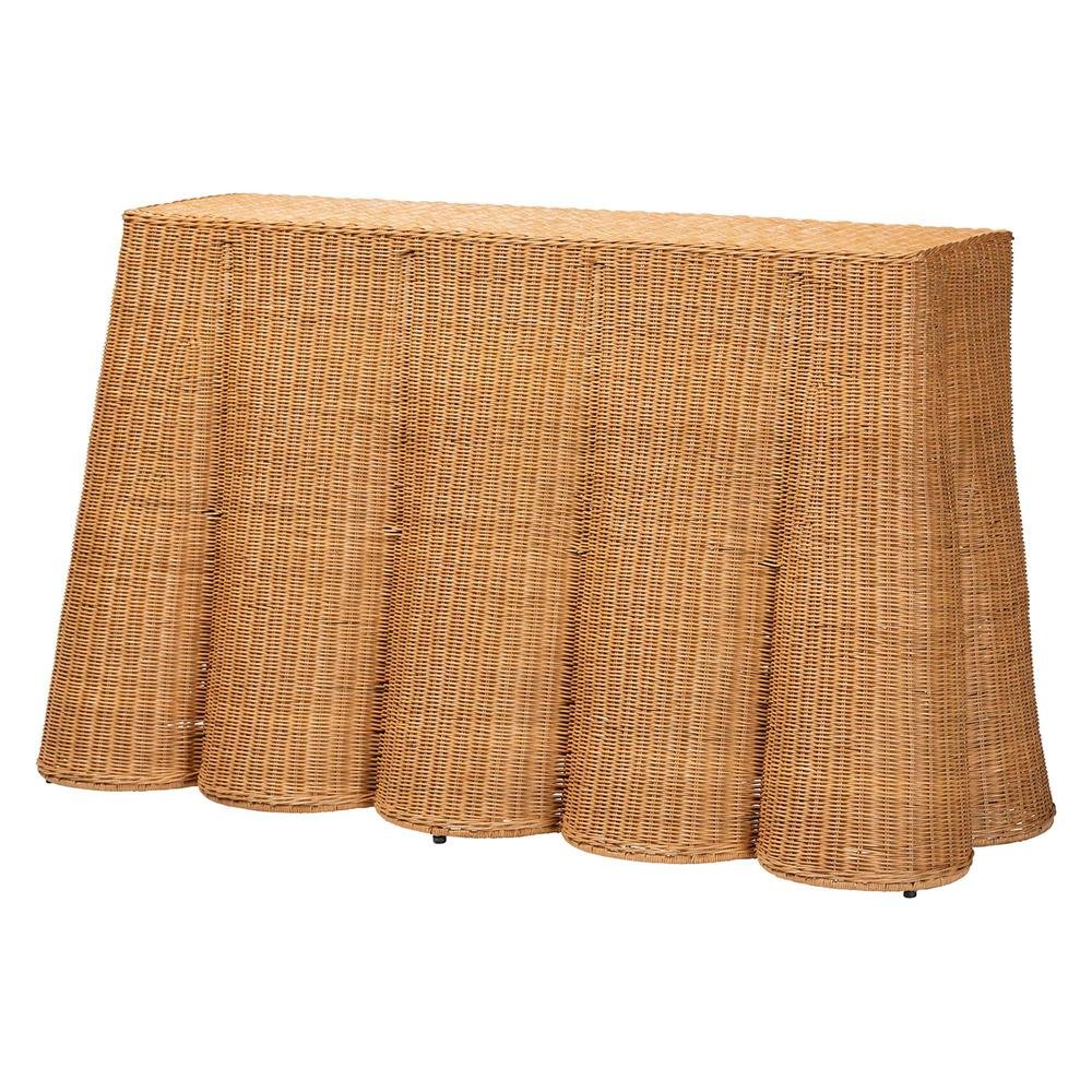 Palm Bohemian Honey Scallop Rattan Console Table