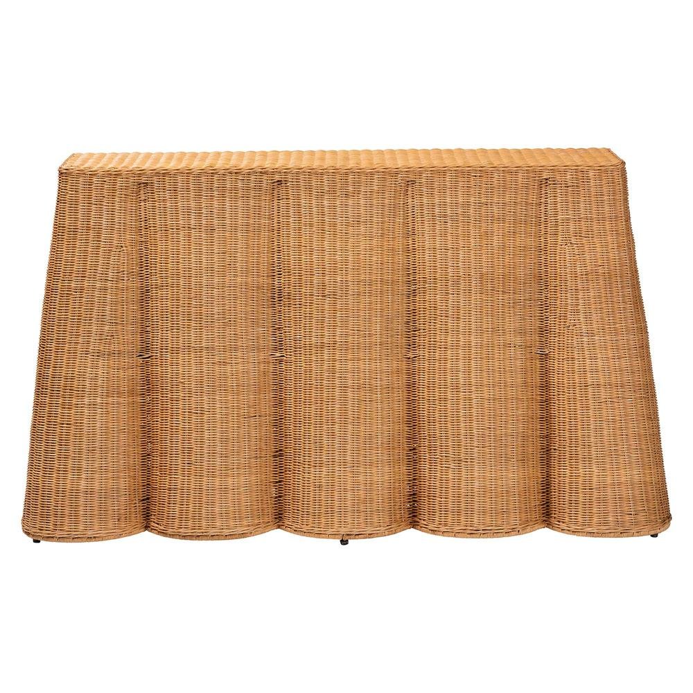 Palm Bohemian Honey Scallop Rattan Console Table
