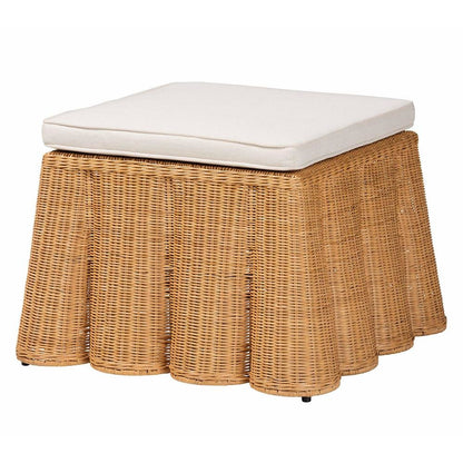 Palm Bohemian Honey Scallop Rattan Ottoman