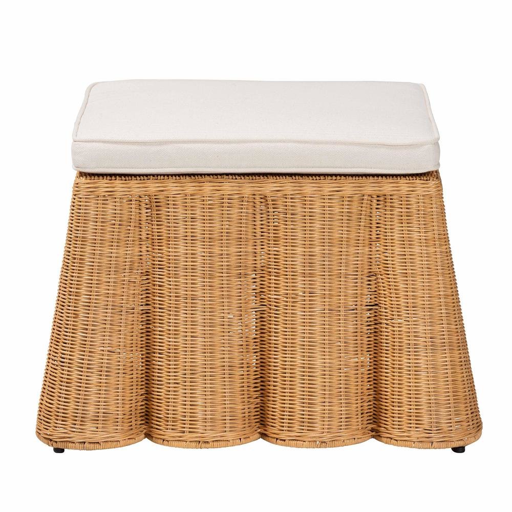 Palm Bohemian Honey Scallop Rattan Ottoman