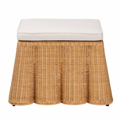 Palm Bohemian Honey Scallop Rattan Ottoman