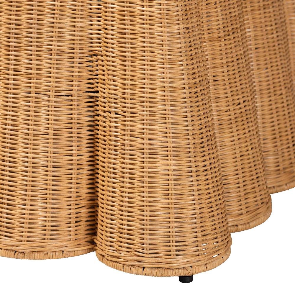 Palm Bohemian Honey Scallop Rattan Ottoman