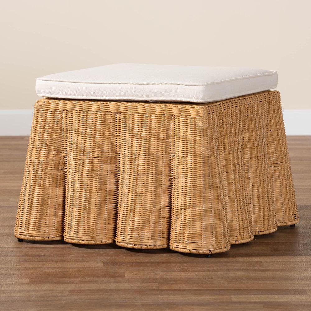 Palm Bohemian Honey Scallop Rattan Ottoman