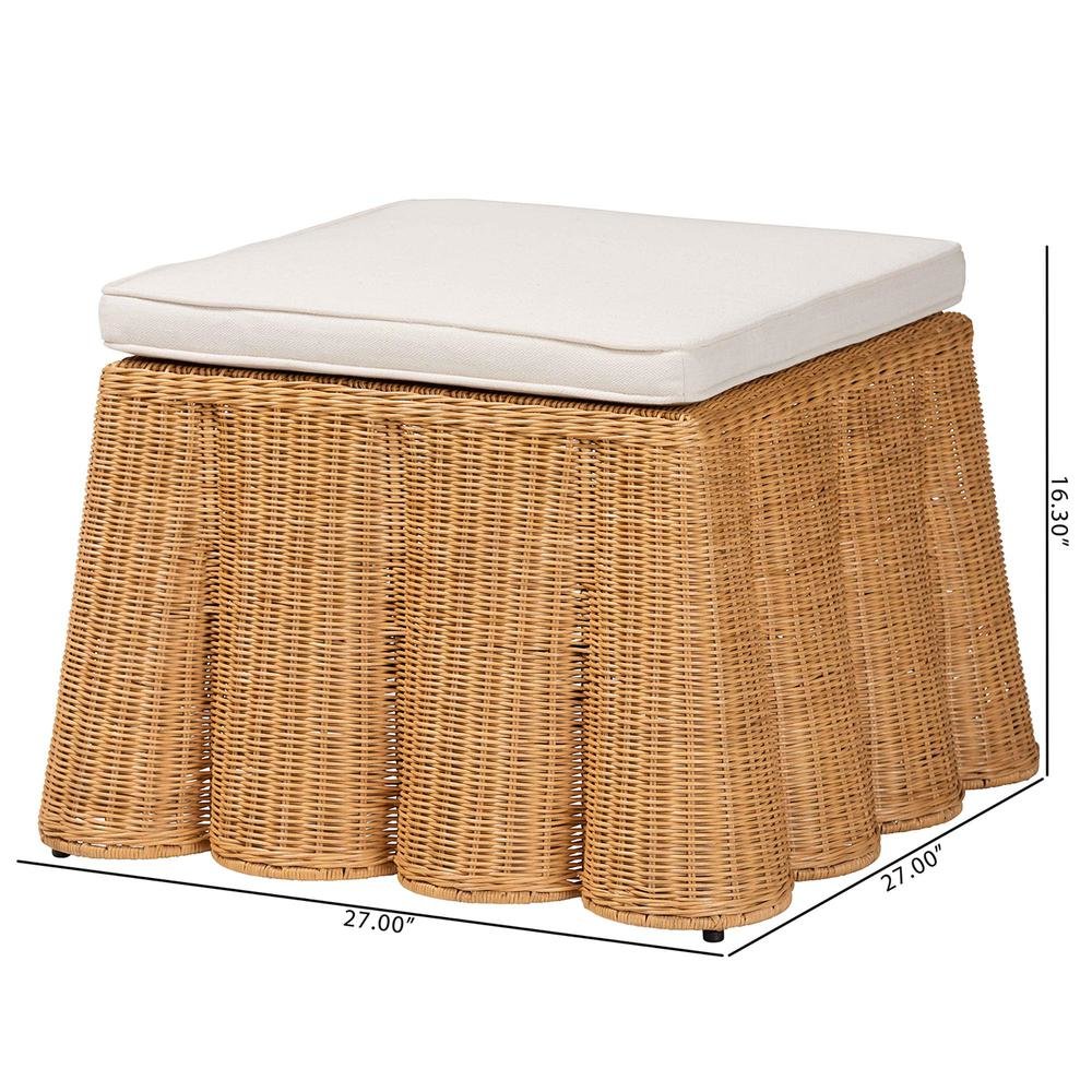 Palm Bohemian Honey Scallop Rattan Ottoman