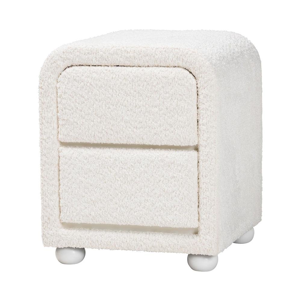 Bonilla Modern White Teddy-Bear Fabric and Rubberwood 2-Drawer Nightstand