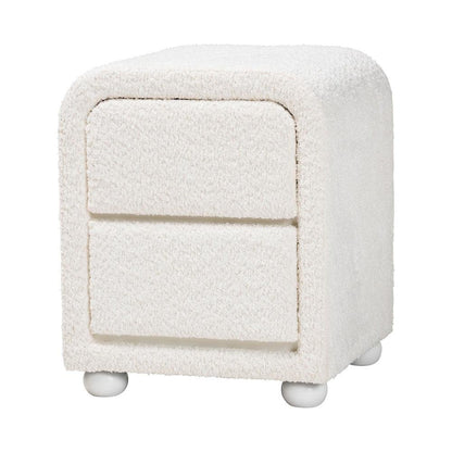 Bonilla Modern White Teddy-Bear Fabric and Rubberwood 2-Drawer Nightstand